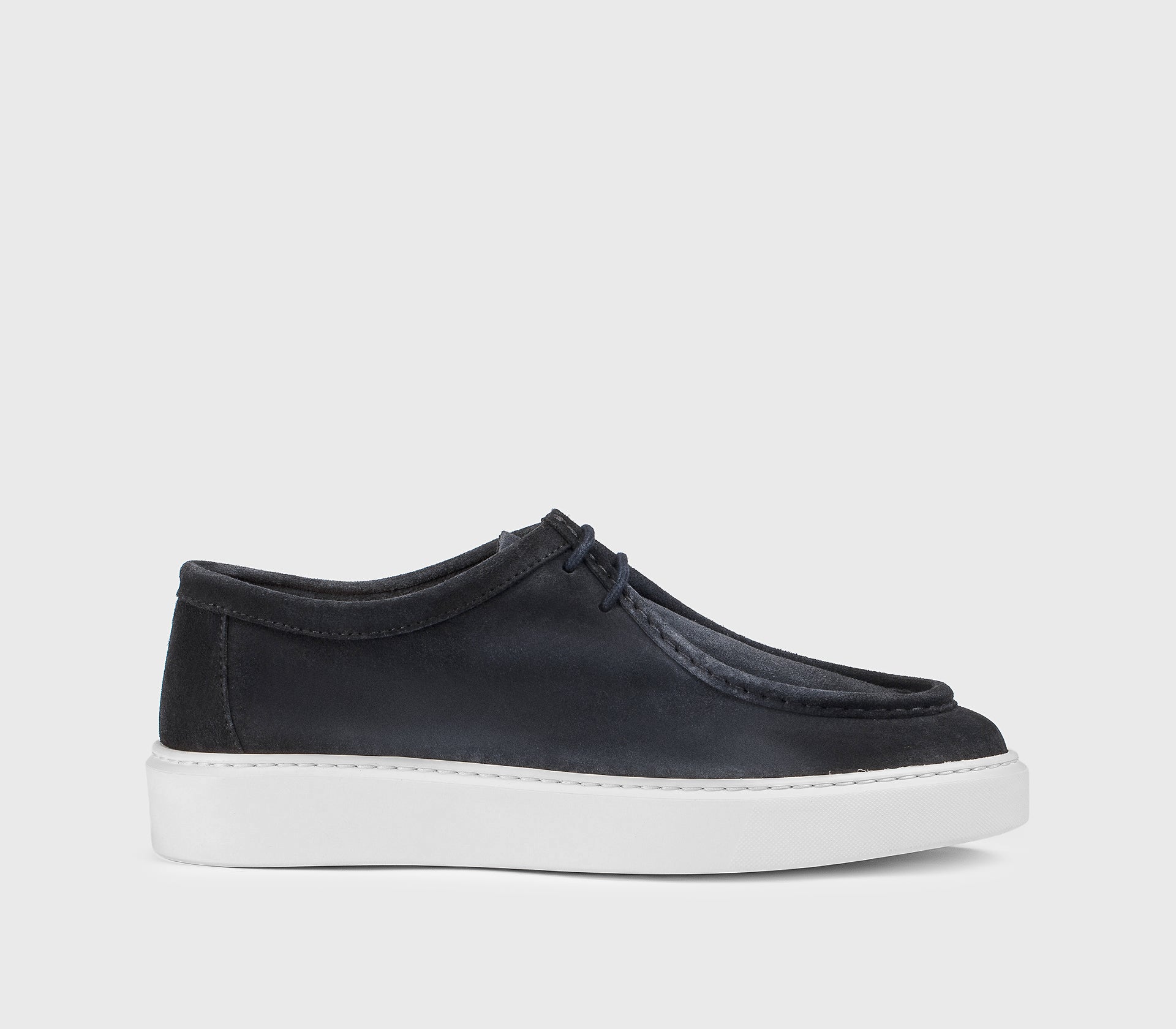“Midnight” blue suede two-eyelets lace-up