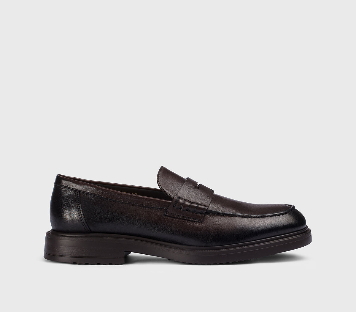 Dark brown leather penny loafer