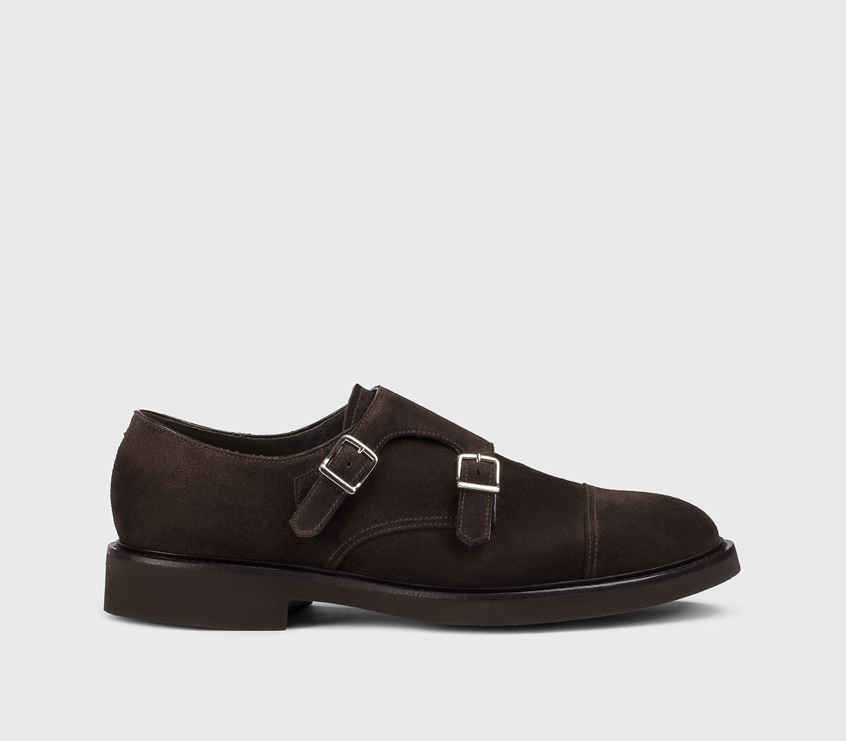 Schuh mit doppelter Schnalle aus erdbraunem Veloursleder