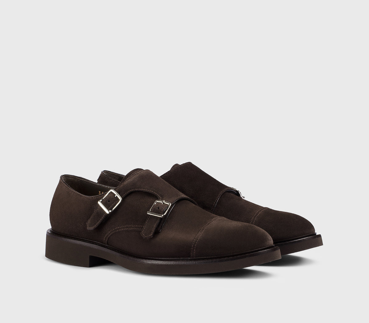 Schuh mit doppelter Schnalle aus erdbraunem Veloursleder